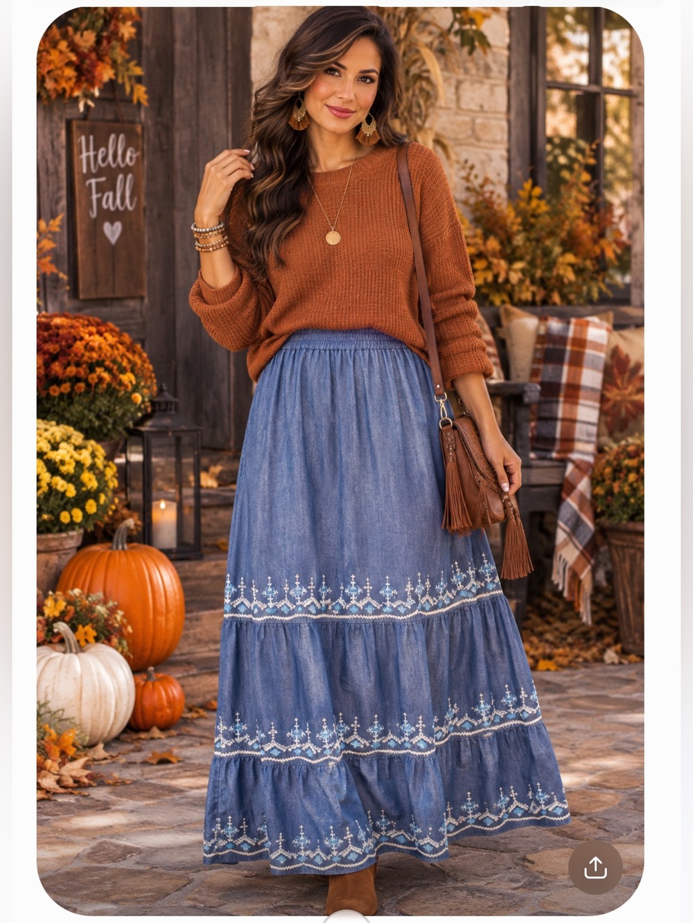 Denim 24/7 Navy Maxi Skirt with Embroidered Hem